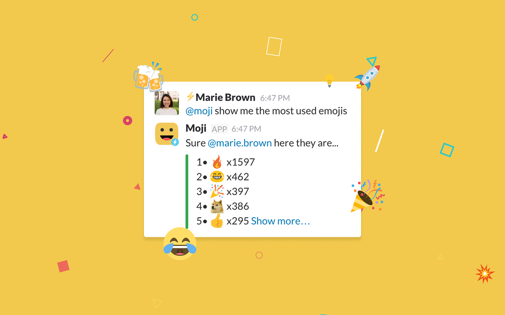 Moji primary marketing image — Analytics app on the Slack Marketplace