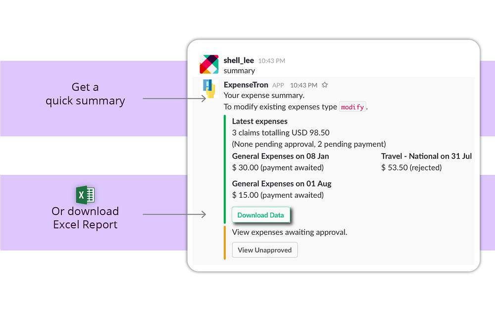 ExpenseTron settings interface — Finance app on the Slack Marketplace