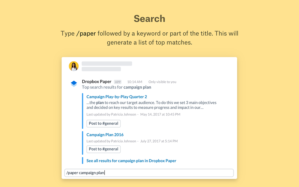 Dropbox Paper dashboard view — Design app on the Slack Marketplace