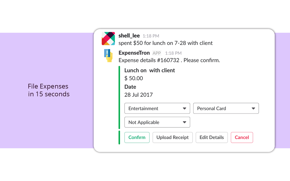 ExpenseTron primary marketing image — Finance app on the Slack Marketplace