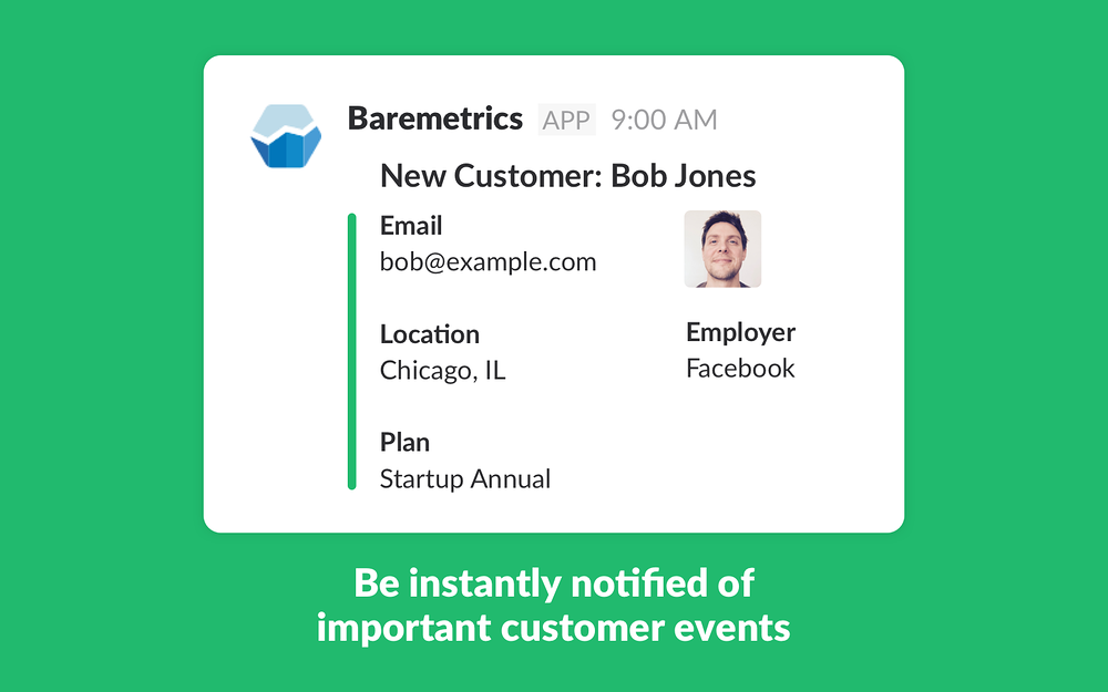 Baremetrics feature detail — Finance app on the Slack Marketplace
