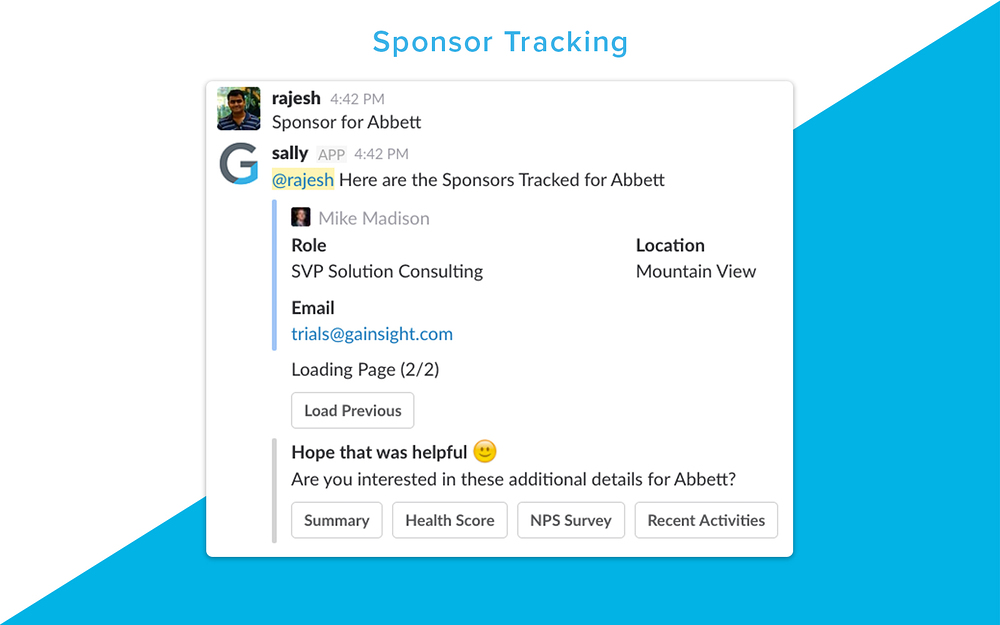 Gainsight Sally settings interface — Sales app on the Slack Marketplace
