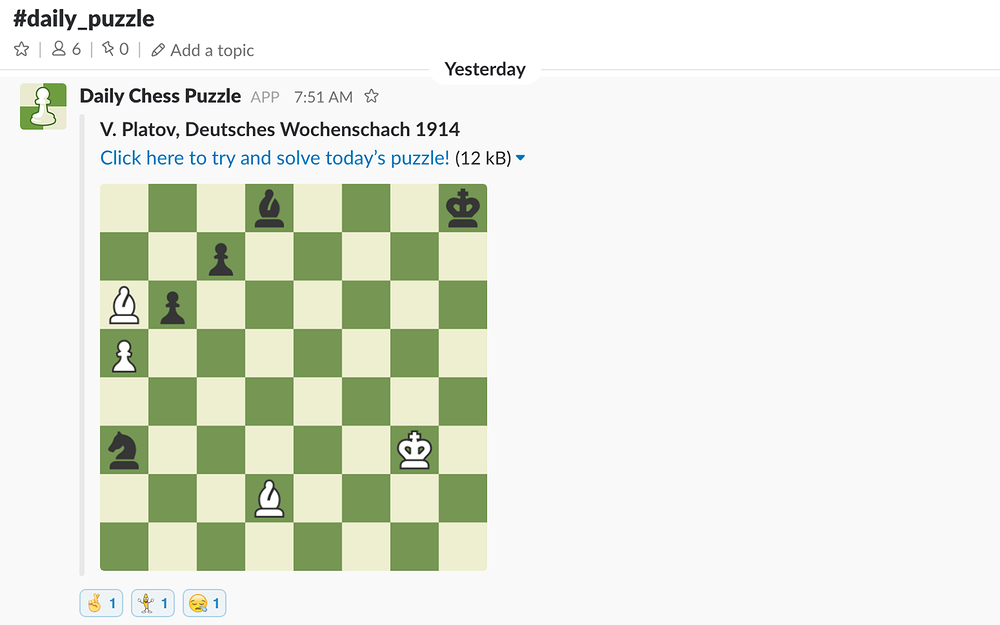Daily Chess Puzzle primary marketing image — Health & Wellness app on the Slack Marketplace