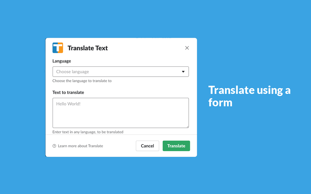 Translate settings interface — Marketing app on the Slack Marketplace