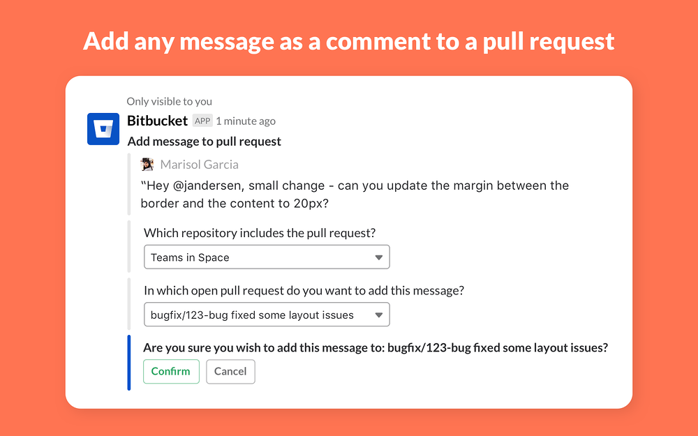 Bitbucket Cloud settings interface — Developer Tools app on the Slack Marketplace