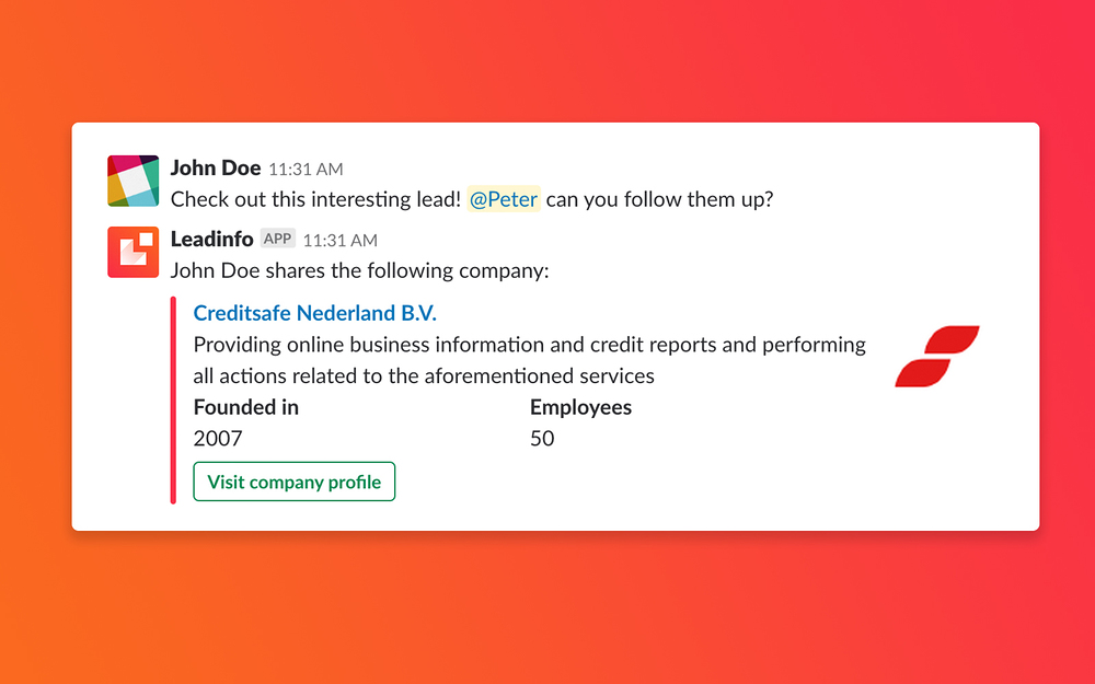 Leadinfo primary marketing image — Marketing app on the Slack Marketplace