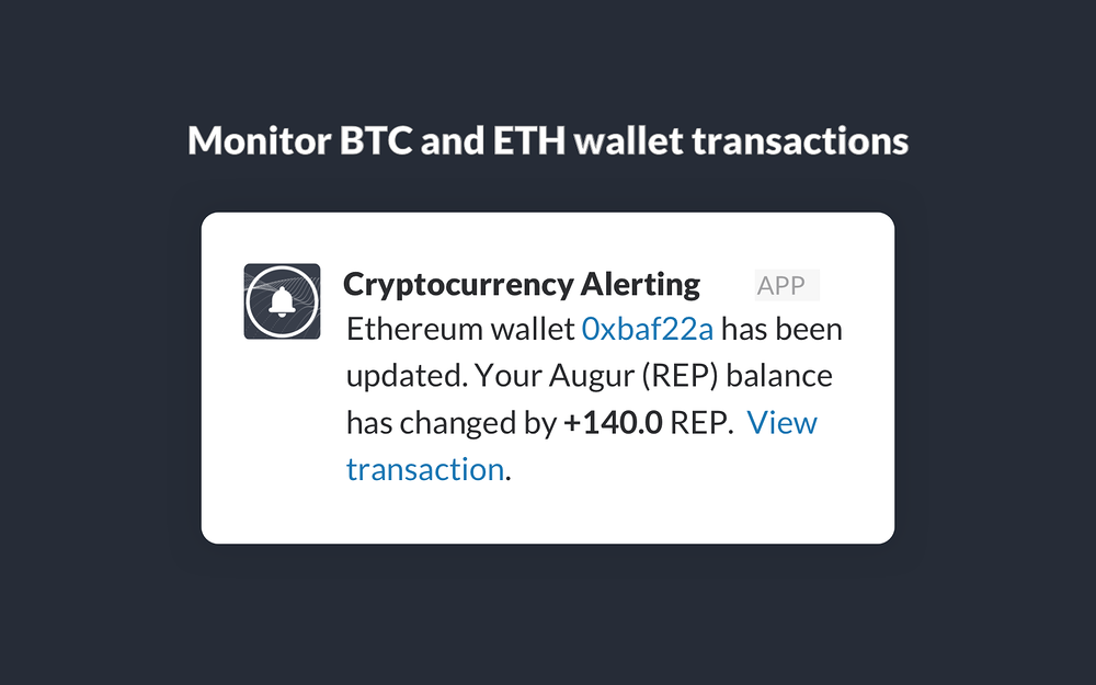 Cryptocurrency Alerting feature detail — Finance app on the Slack Marketplace