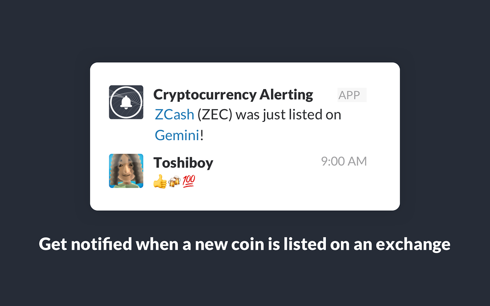 Cryptocurrency Alerting dashboard view — Finance app on the Slack Marketplace