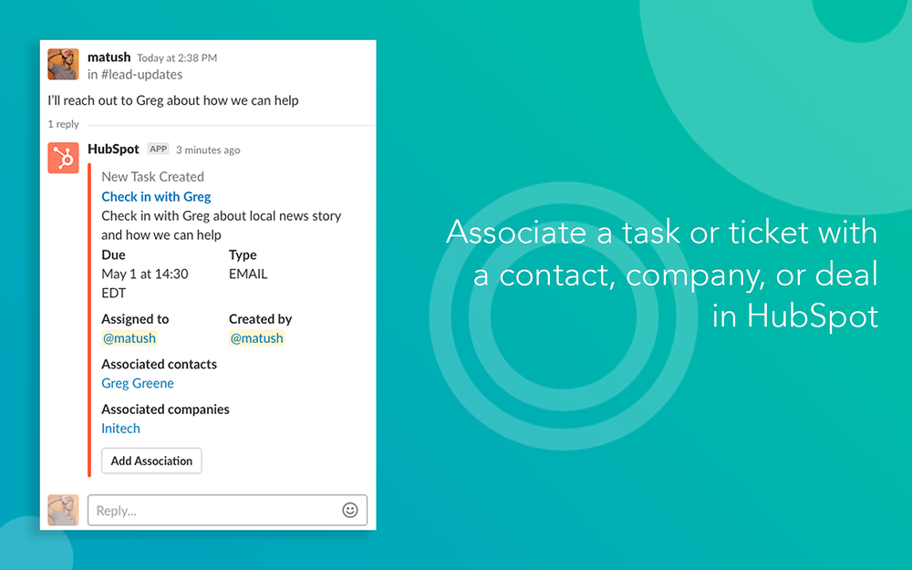 HubSpot dashboard view — Customer Support app on the Slack Marketplace