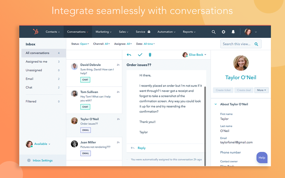 HubSpot mobile preview — Customer Support app on the Slack Marketplace