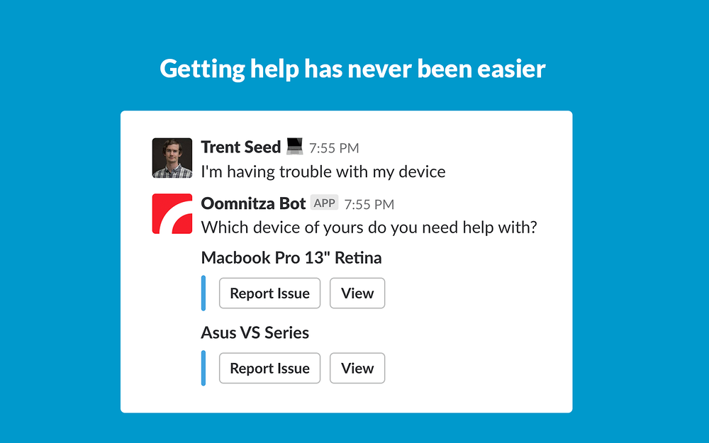 Oomnitza Bot primary marketing image — Security & Compliance app on the Slack Marketplace