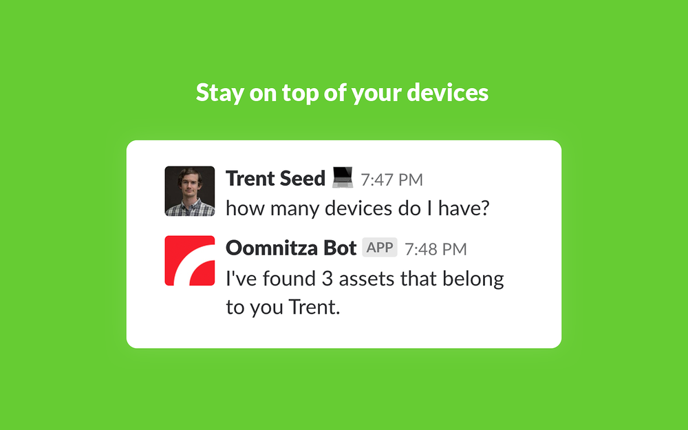 Oomnitza Bot feature detail — Security & Compliance app on the Slack Marketplace
