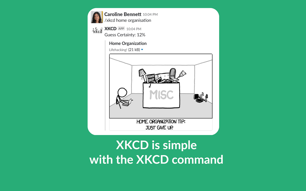 XKCD for Slack primary marketing image — Social & Fun app on the Slack Marketplace