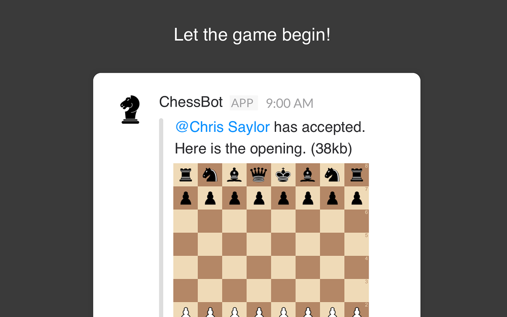 ChessBot dashboard view — Social & Fun app on the Slack Marketplace