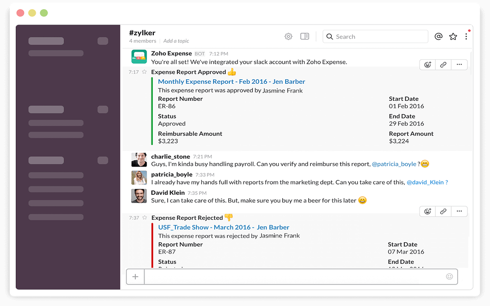 Zoho Expense mobile preview — Travel app on the Slack Marketplace