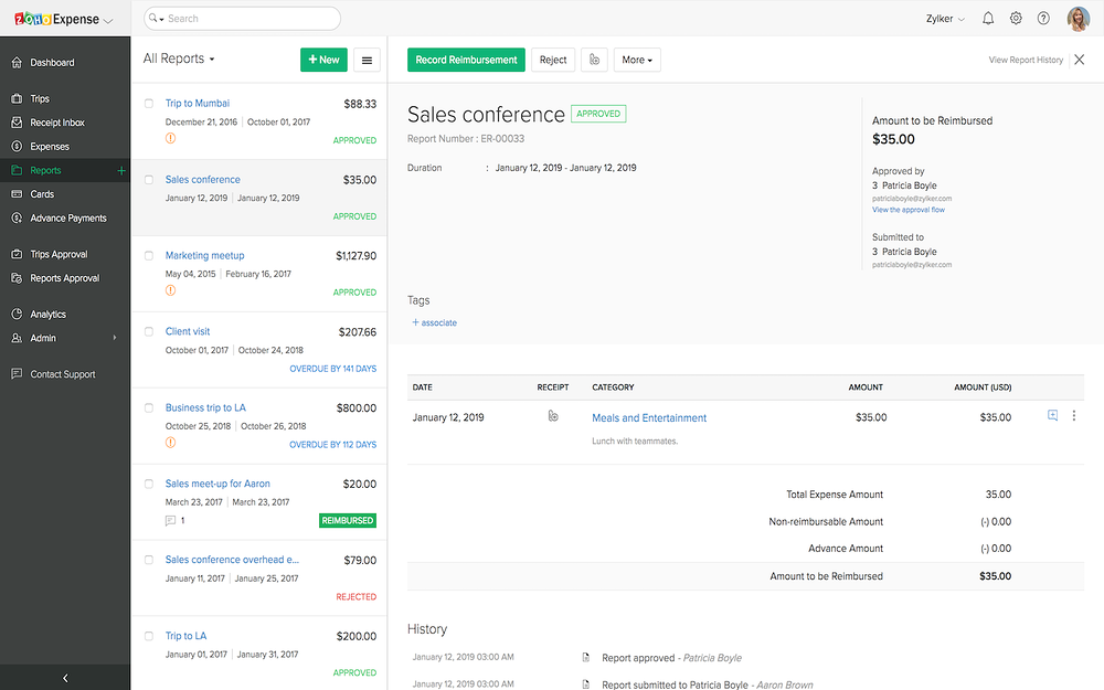 Zoho Expense feature detail — Travel app on the Slack Marketplace
