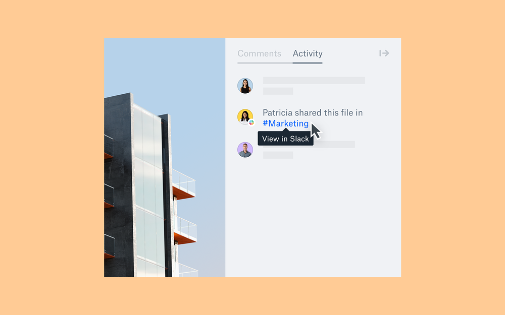 Dropbox settings interface — Design app on the Slack Marketplace