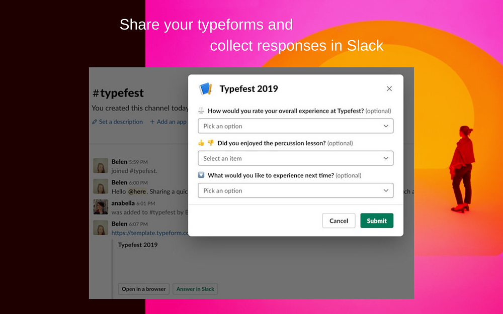 Typeform settings interface — Customer Support app on the Slack Marketplace
