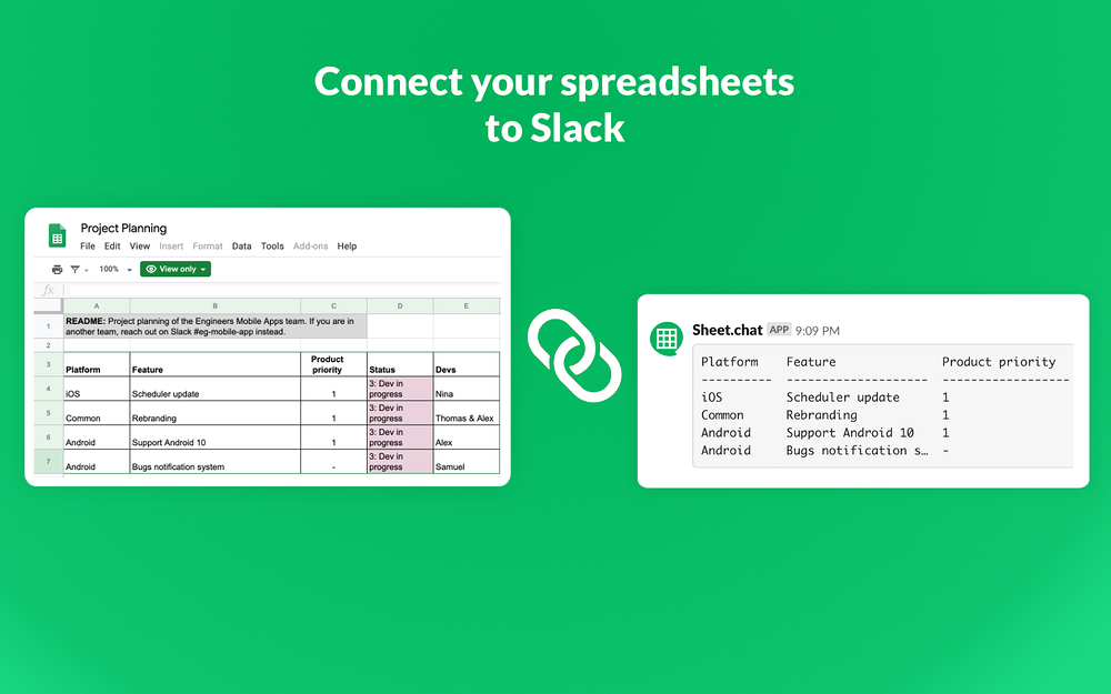 Sheet.chat primary marketing image — Project Management app on the Slack Marketplace