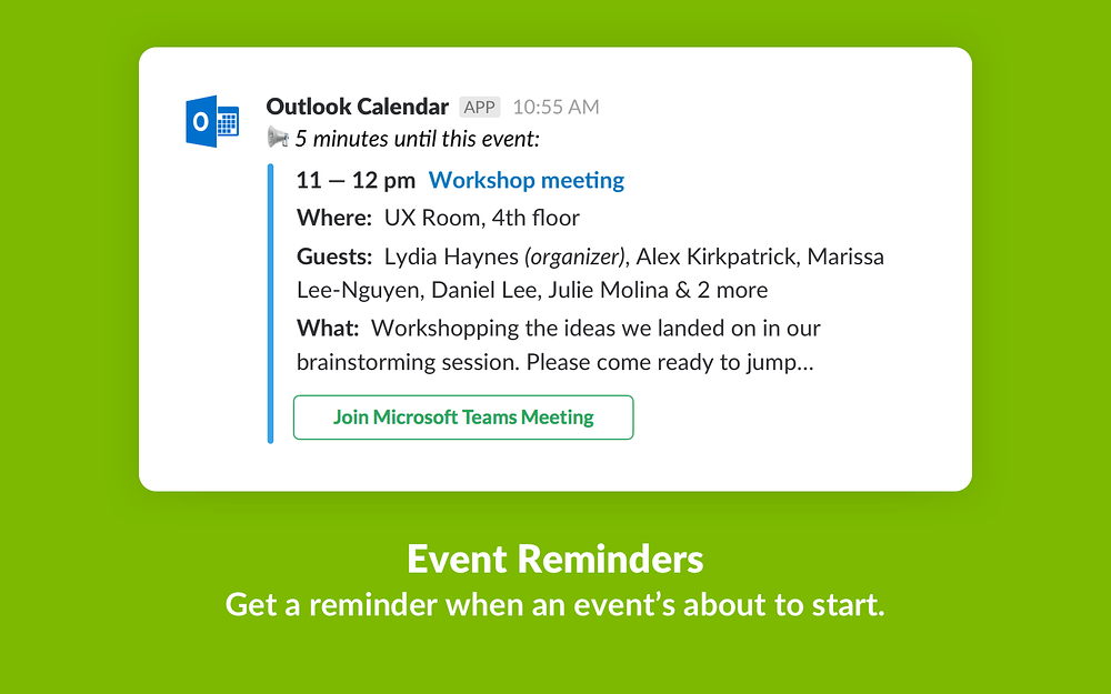 Outlook Calendar feature detail — Office Management app on the Slack Marketplace