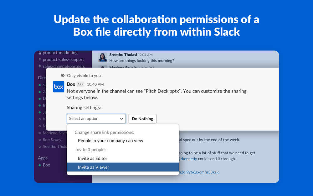 Box dashboard view — MCP registry app on the Slack Marketplace