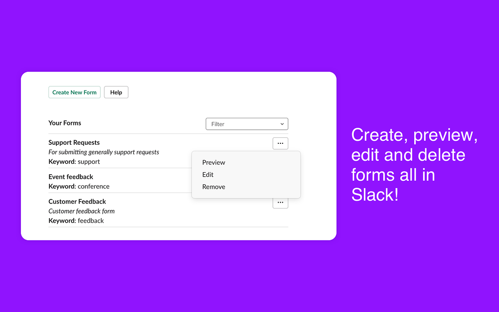 Forms primary marketing image — Customer Support app on the Slack Marketplace