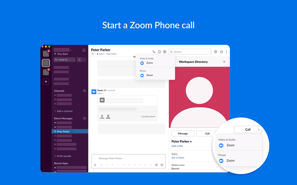 Zoom settings interface — Communication app on the Slack Marketplace