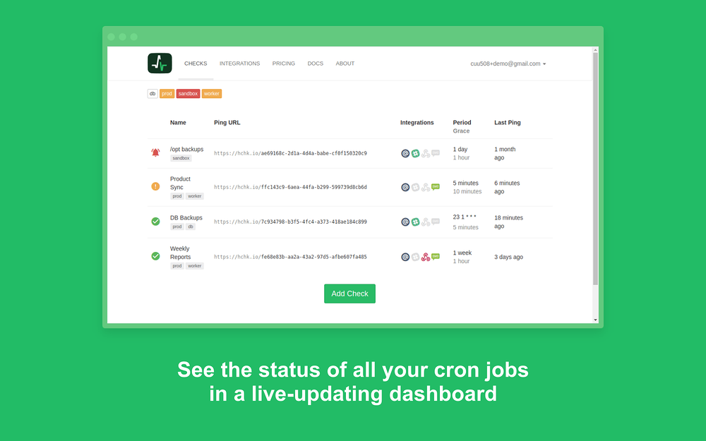 Healthchecks.io primary marketing image — Security & Compliance app on the Slack Marketplace