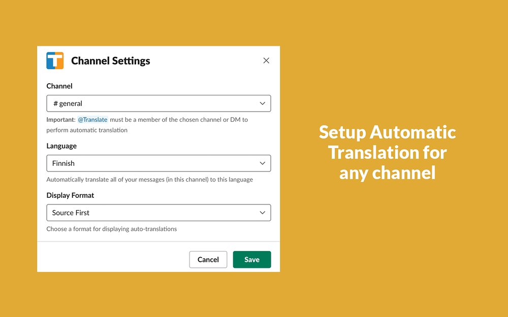 Translate integration setup — Marketing app on the Slack Marketplace