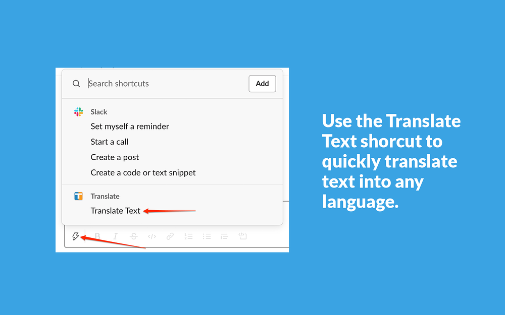 Translate feature detail — Marketing app on the Slack Marketplace