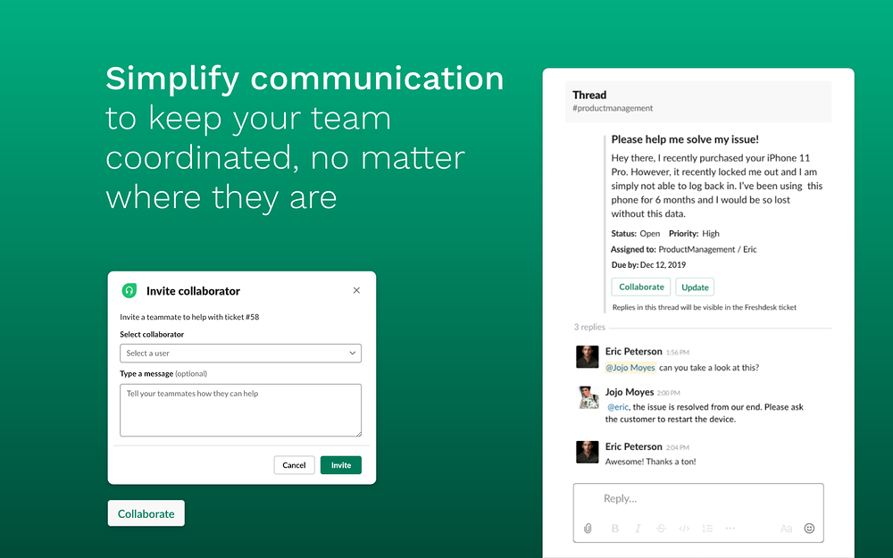Freshdesk dashboard view — Customer Support app on the Slack Marketplace