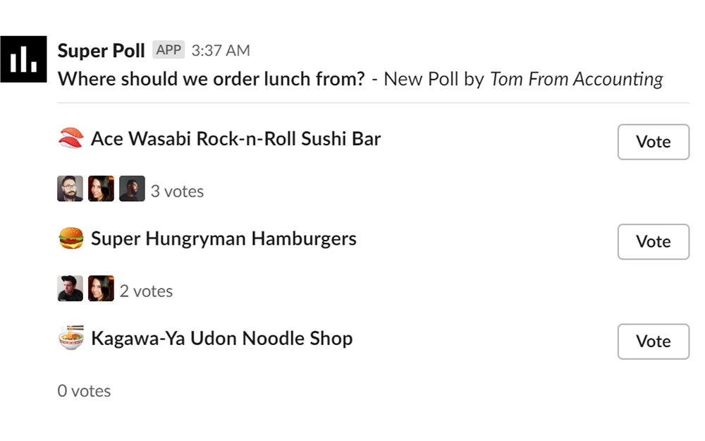 Super Poll - Anonymous Polls primary marketing image — Social & Fun app on the Slack Marketplace