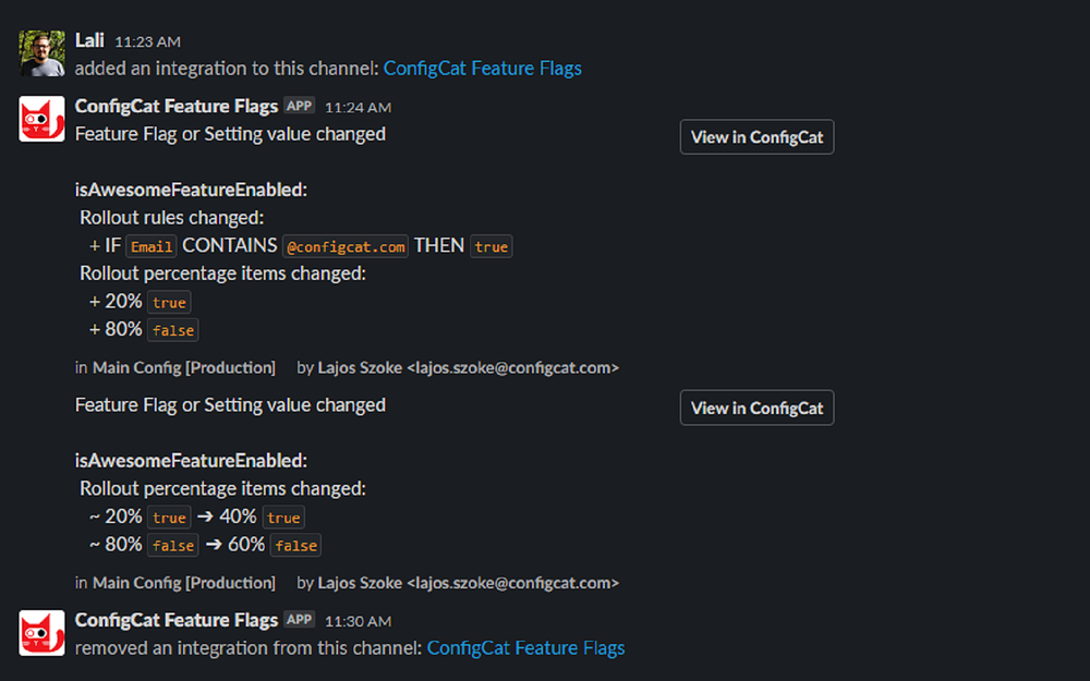 ConfigCat Feature Flags primary marketing image — Security & Compliance app on the Slack Marketplace
