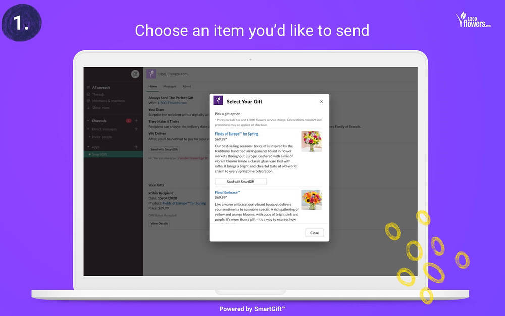 1800Flowers SmartGift primary marketing image — Social & Fun app on the Slack Marketplace