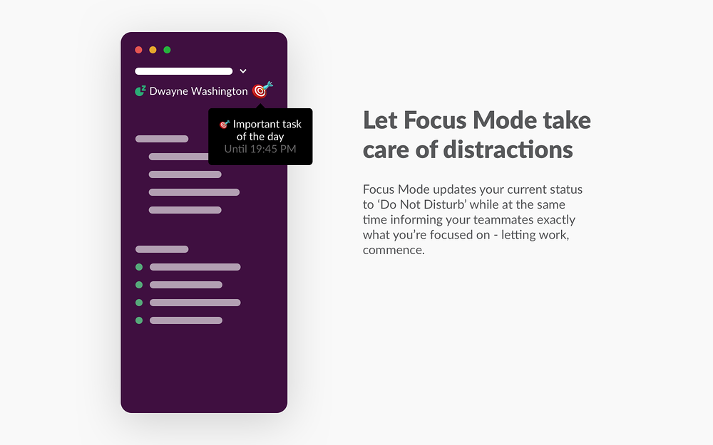 Focus Mode feature detail — Project Management app on the Slack Marketplace