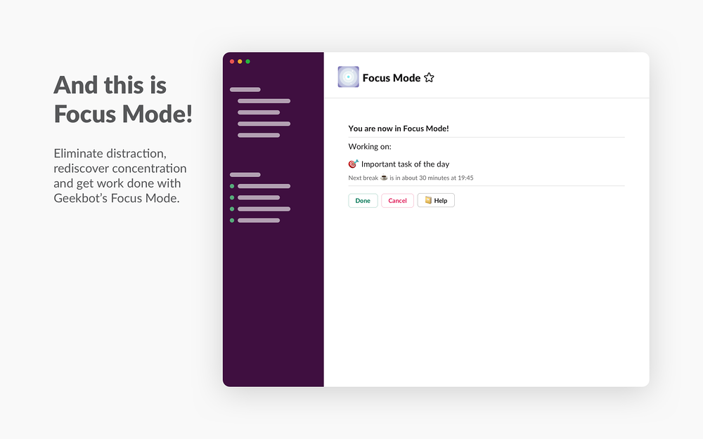 Focus Mode dashboard view — Project Management app on the Slack Marketplace