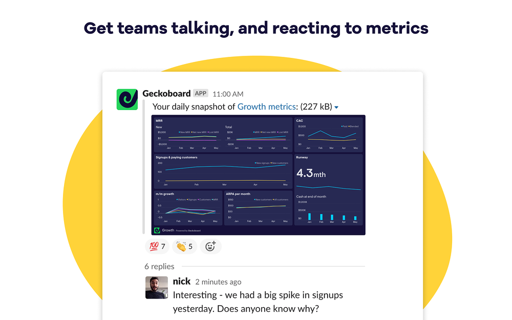 Geckoboard settings interface — Analytics app on the Slack Marketplace