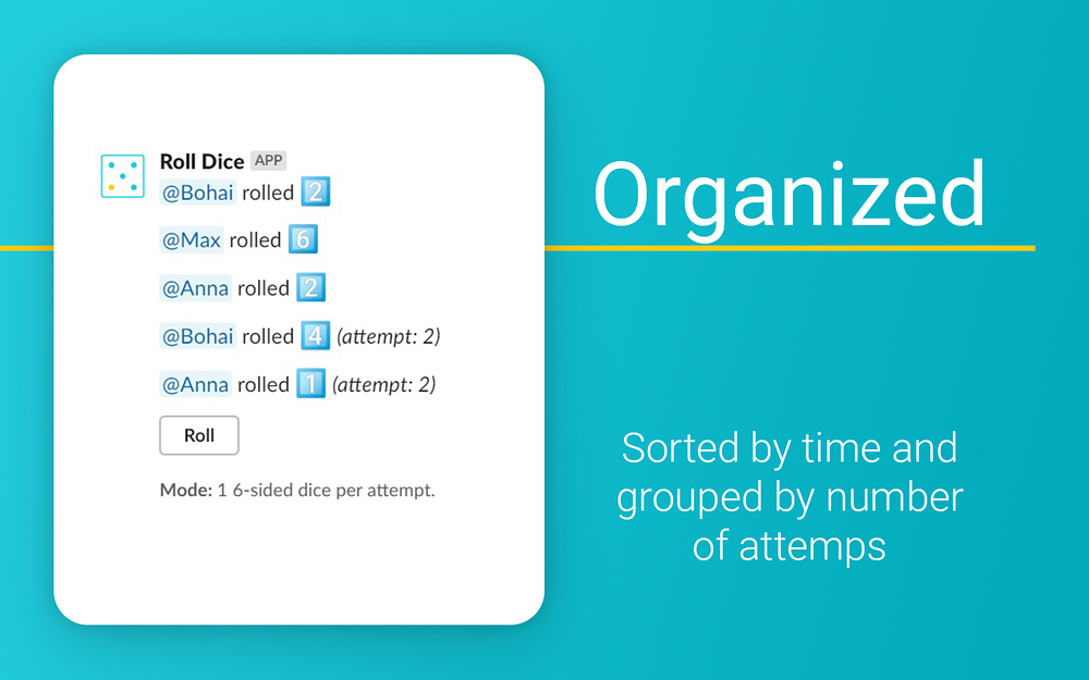 Roll Dice feature detail — Social & Fun app on the Slack Marketplace
