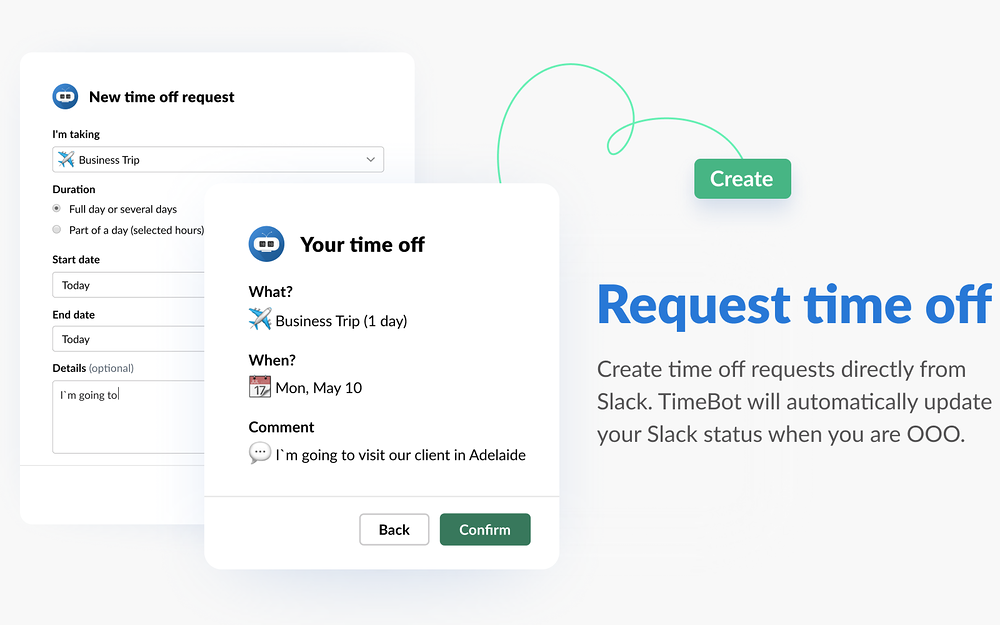 TimeBot dashboard view — Analytics app on the Slack Marketplace