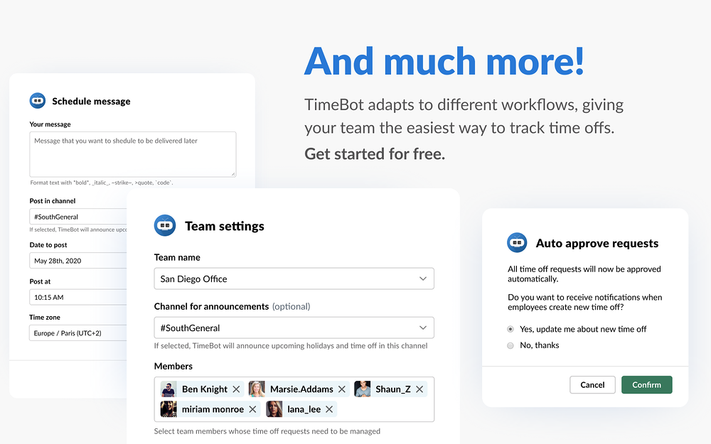 TimeBot integration setup — Analytics app on the Slack Marketplace