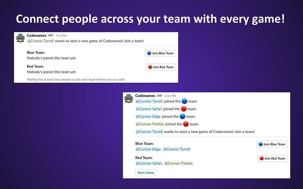 Code Names dashboard view — Social & Fun app on the Slack Marketplace