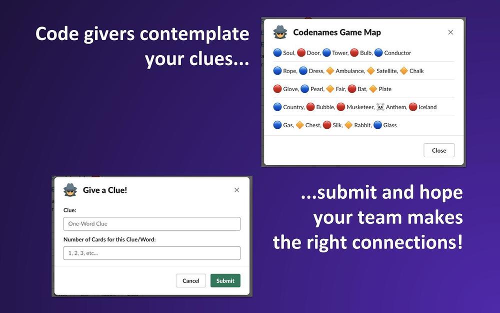 Code Names feature detail — Social & Fun app on the Slack Marketplace