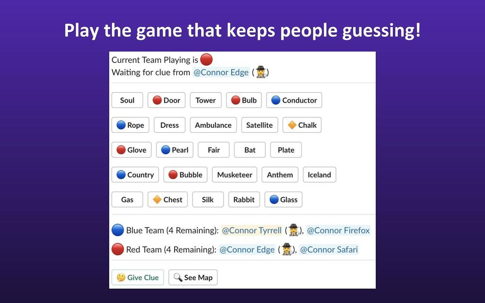 Code Names primary marketing image — Social & Fun app on the Slack Marketplace