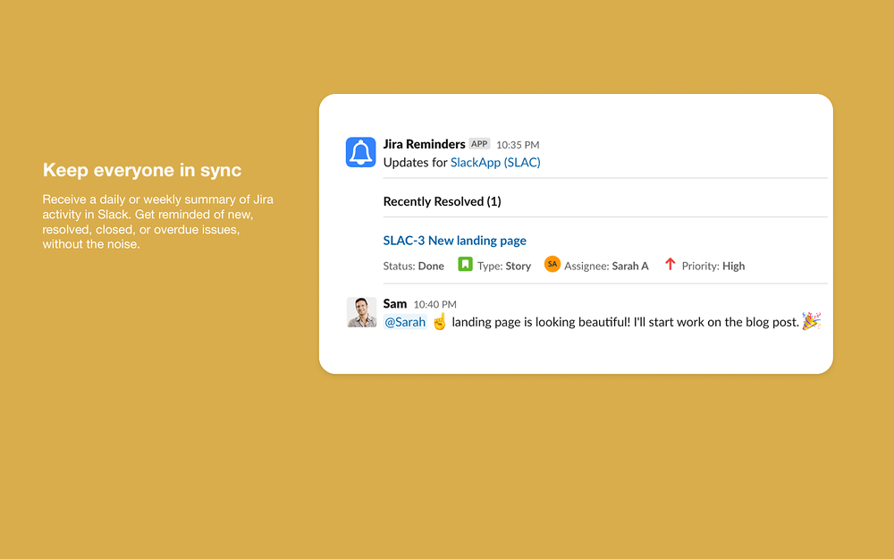 Jira Reminders dashboard view — Project Management app on the Slack Marketplace