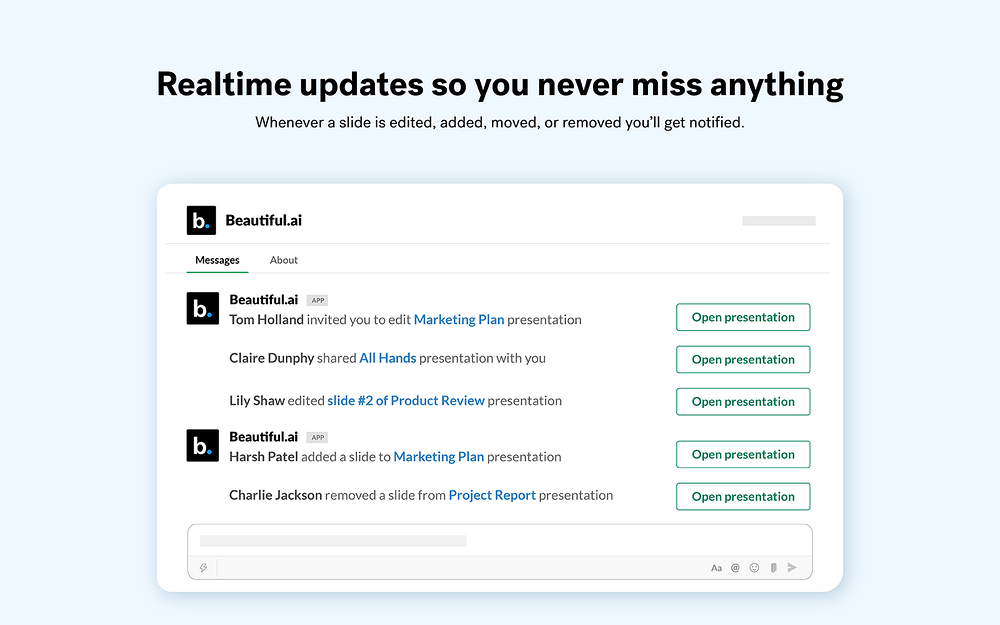 Beautiful.ai dashboard view — Design app on the Slack Marketplace