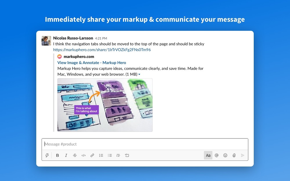 Markup Hero - Screenshot & Annotate feature detail — Design app on the Slack Marketplace