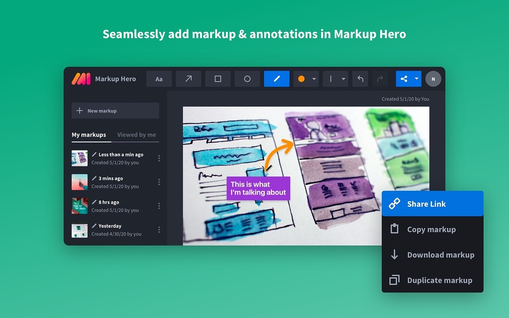 Markup Hero - Screenshot & Annotate dashboard view — Design app on the Slack Marketplace