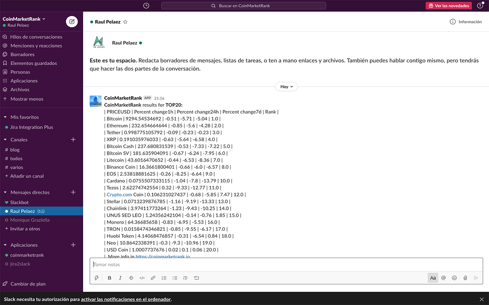 CoinMarketRank primary marketing image — Finance app on the Slack Marketplace
