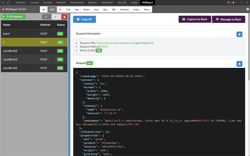 RQ Report dashboard view — Project Management app on the Slack Marketplace