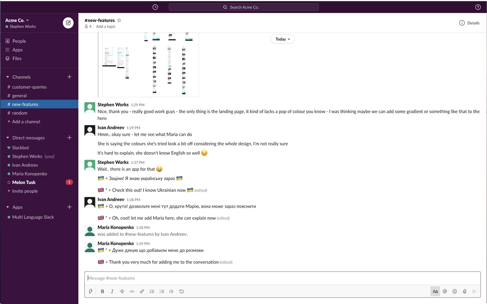 Translate Channels settings interface — Customer Support app on the Slack Marketplace